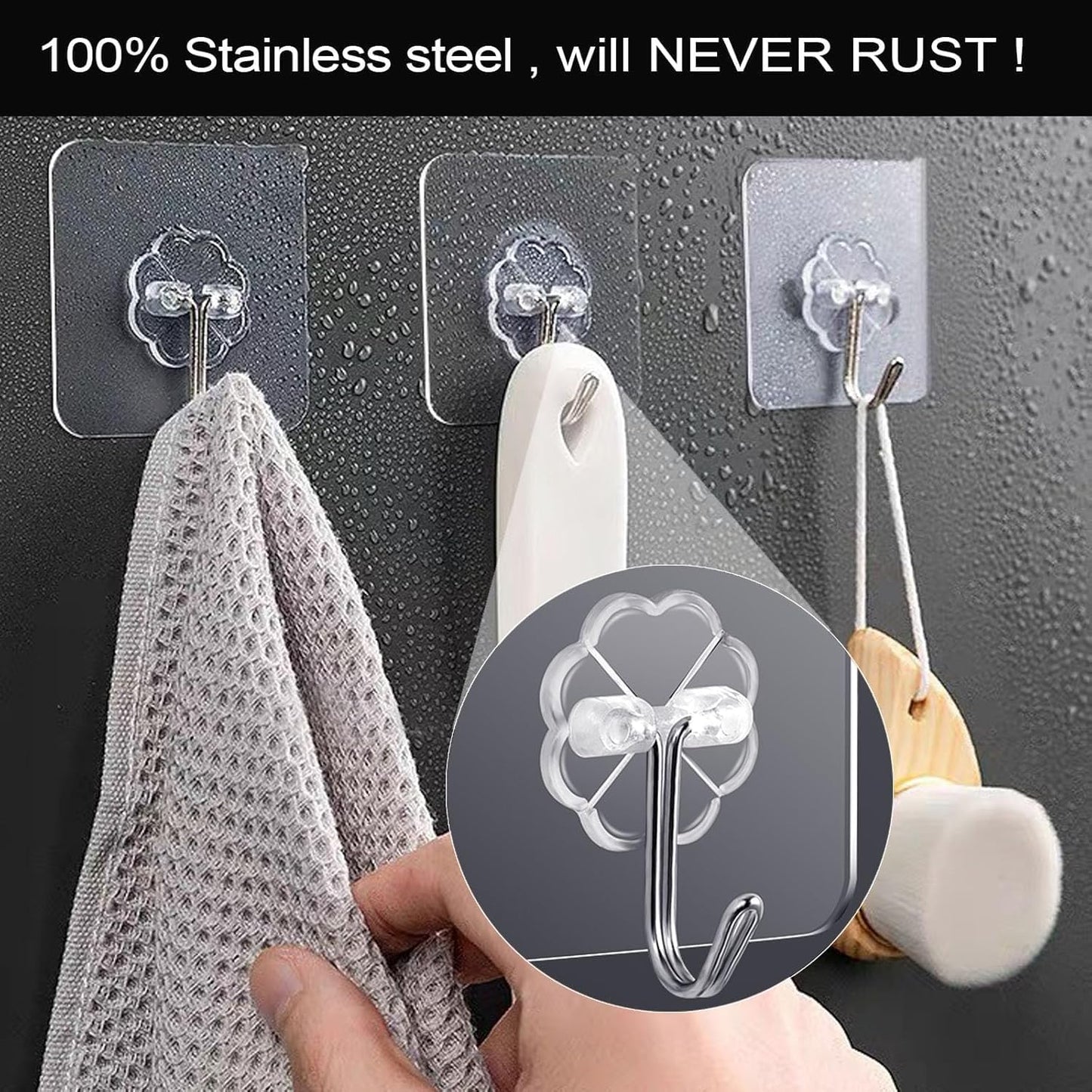 D Global Clear Adhesive Wall Hooks, Heavy Duty Self Adhesive, Waterproof & Removable, No Damage for Bathroom Kitchen Outdoor Use (12 Separable Large Hook)