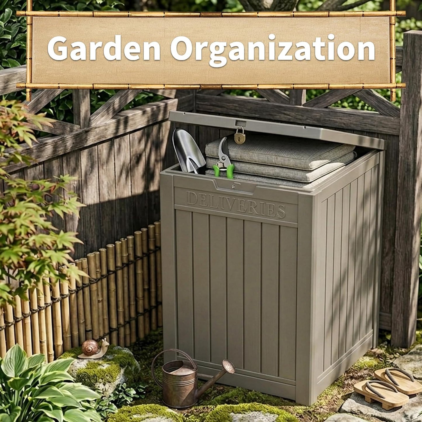 Package Delivery Box, Lockable Resin Outdoor Package, Waterproof Deck Box for Porches, Patios, Indoor & Outdoor Use (70 Gallon, Grey)