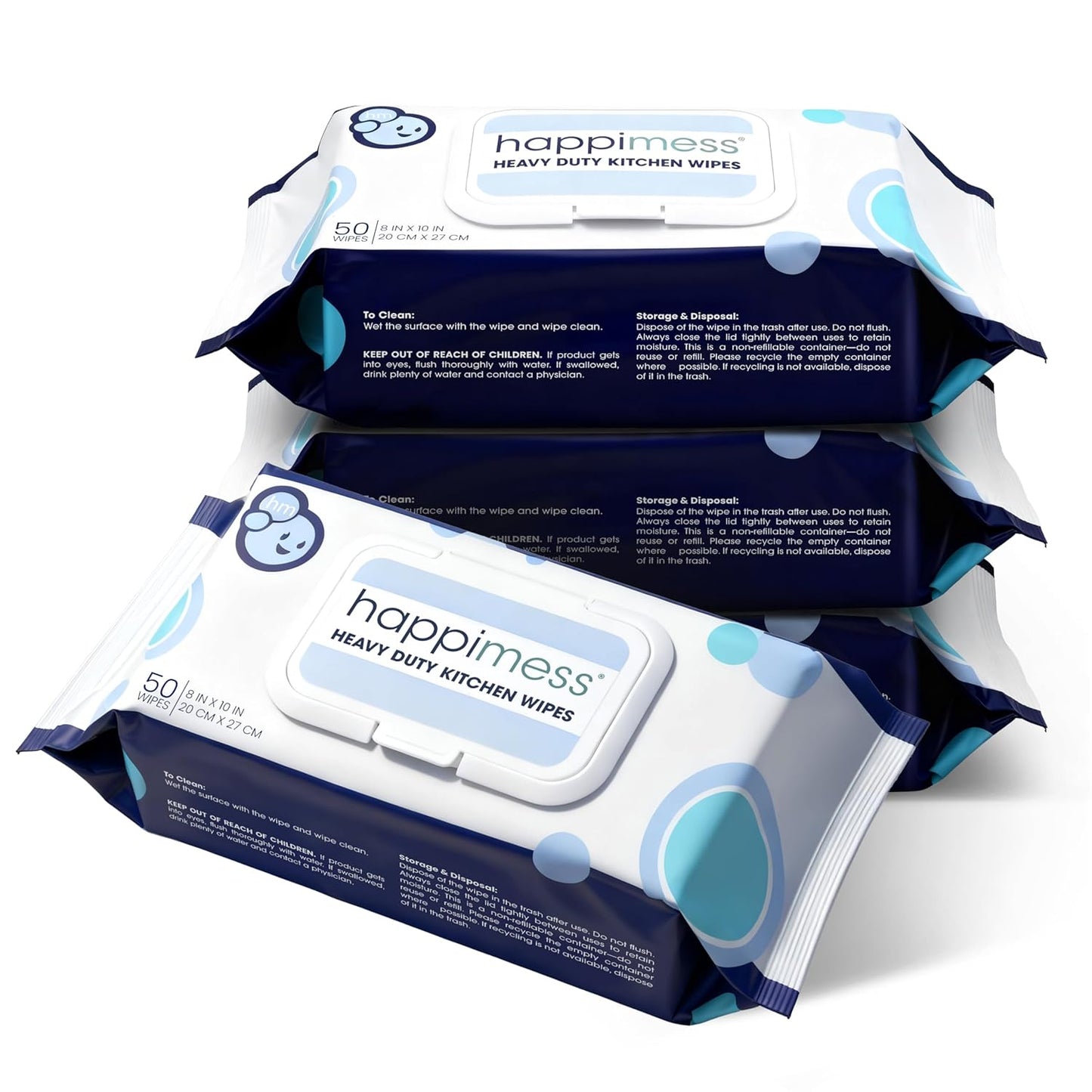 happimess WPE1003A Reusable Heavy Duty Kitchen Wipes, Strong & Durable Multi-Surface Cleaning Cloths for Counters, Stovetops & Grease, Streak-Free & Unscented, 50 Count, 8" x 10"