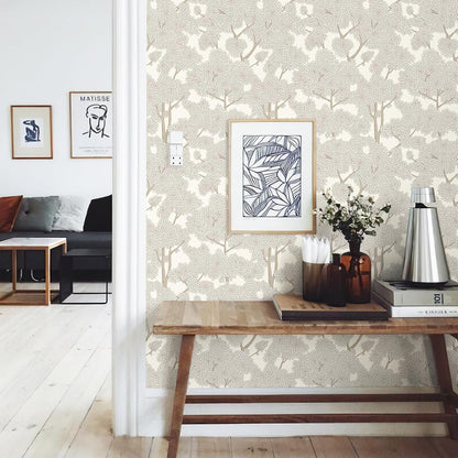JiffDiff Tree Wallpaper Peel and Stick Jungle Wall Paper Forest Mural Stick on Wallpaper Modern Waterproof Self Adhesive Contact Paper (17.3" x 120" Cream)