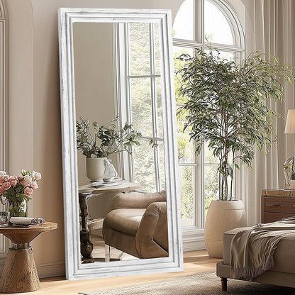 65"x22" Full Length Mirror Solid Wood Frame Floor Mirror with Stand for Living Room, Bedroom Hanging Standing or Leaning, Brown