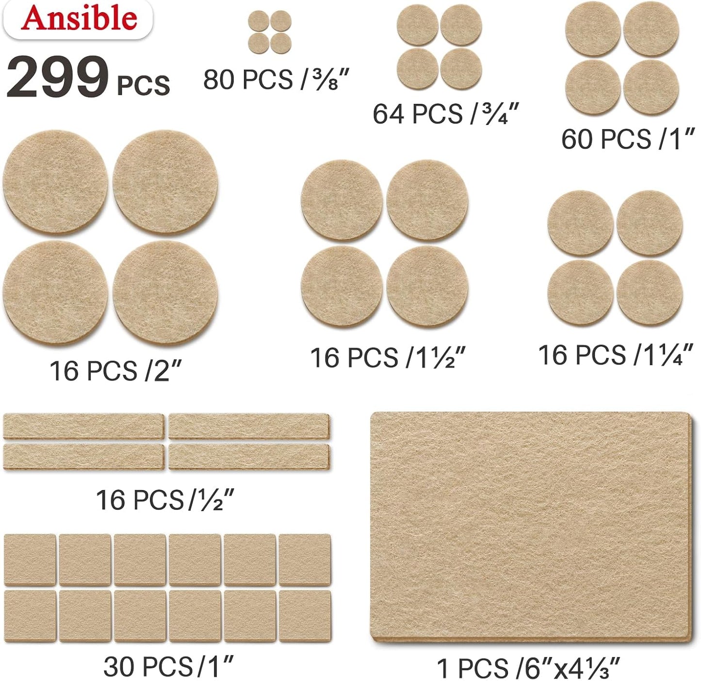 Ansible 60 PCS Felt Furniture Pads 1", Felt Pads for Chair Leg Floor Protectors for Hardwood Floors Round (Beige)