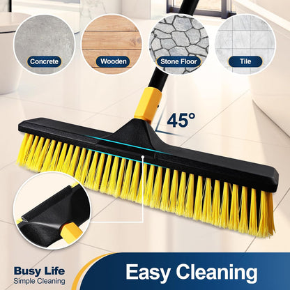 Yocada 18" Push Broom Outdoor Commercial Push Broom Heavy Duty Bristles Stiff Bristles 65" Long for Patio Garage Deck Concrete Wood Stone Cleaning