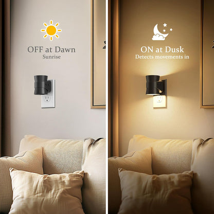 JandCase Motion Night Light, Rotating Night Lights Plug into Wall, 3 Colors 3000K-5000K-Amber, Dusk to Dawn & Motion Sensor, 3 Level Brightness Nightlight for Bathroom Bedroom Hallway [2 Pack]