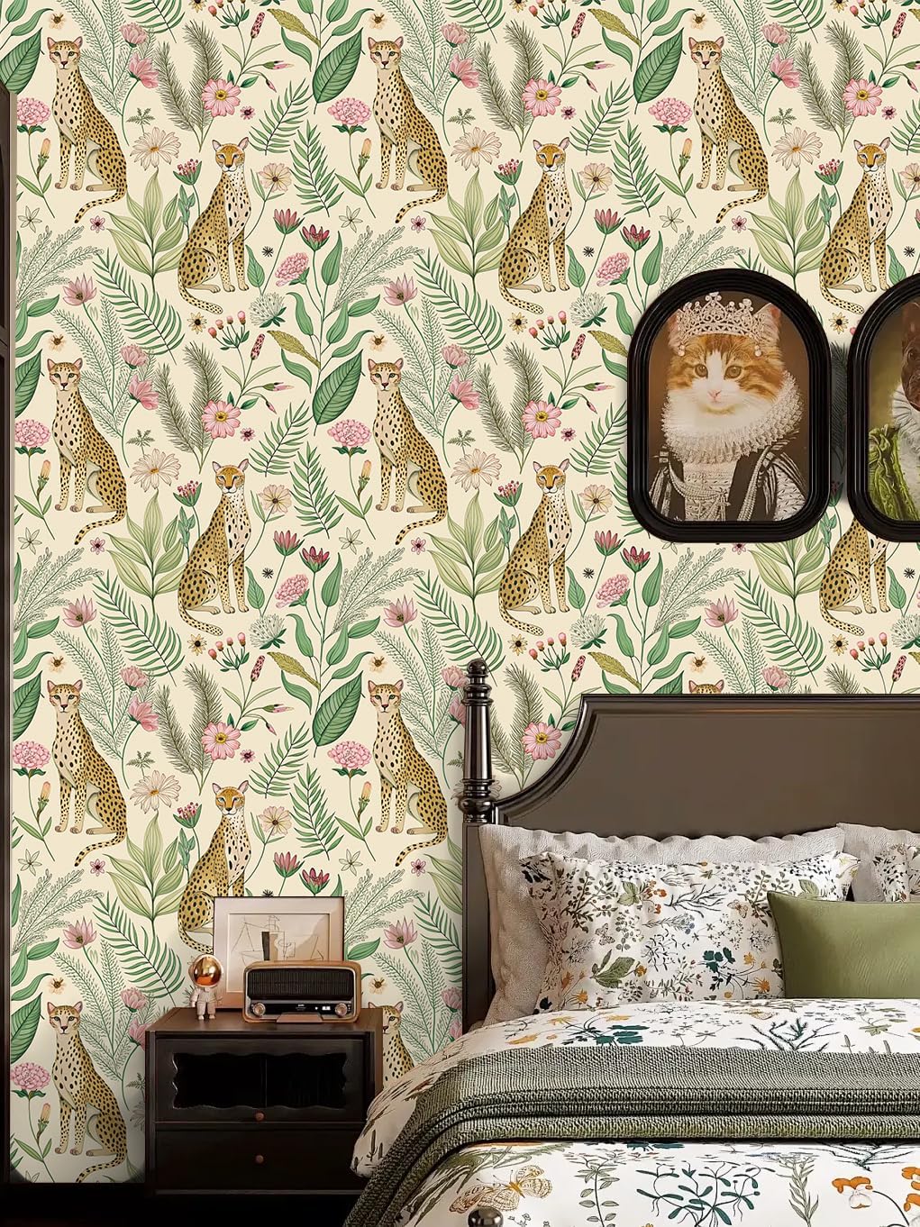 Floralplus Peel and Stick Wallpaper Leopard Jungle Removable Wallpaper for Bathroom Renter Friendly Wallpapers Self Adhesive Animal Floral Contact Paper for Accent Wall 17.5 x 118 in