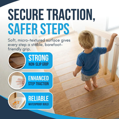 Clear Non Slip Stair Treads for Wooden Steps Indoor (20 Pack) - 30” x 6” Wide Transparent Peel and Stick Stair Treads Non Slip, Indoor Safety Strips for Wood Stairs, Stair Grips for Elderly and Pets