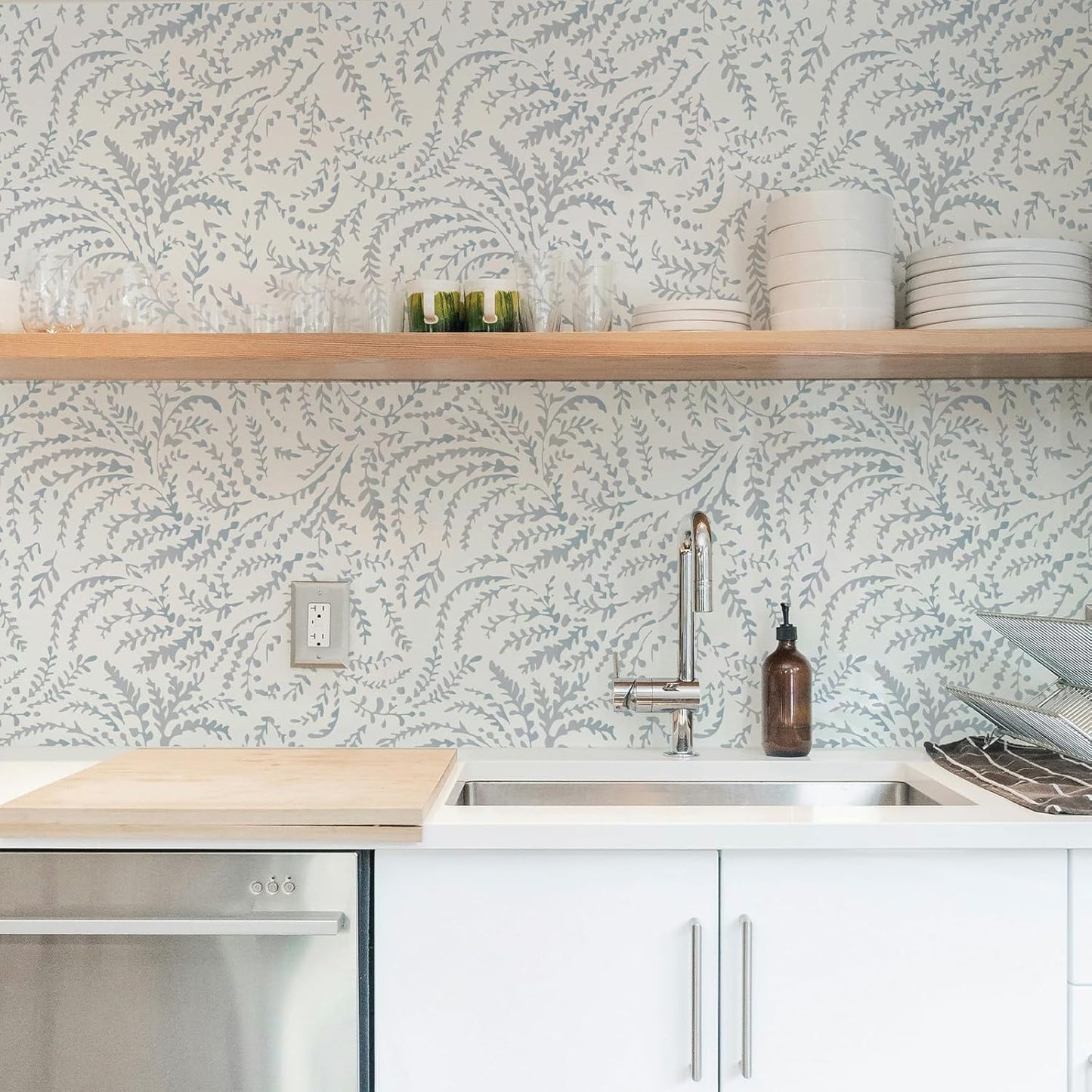 Peel and Stick Wallpaper Boho Wall Paper Peel and Stick Modern Watercolor Beige Wallpaper for Bathroom 17.3"x118"