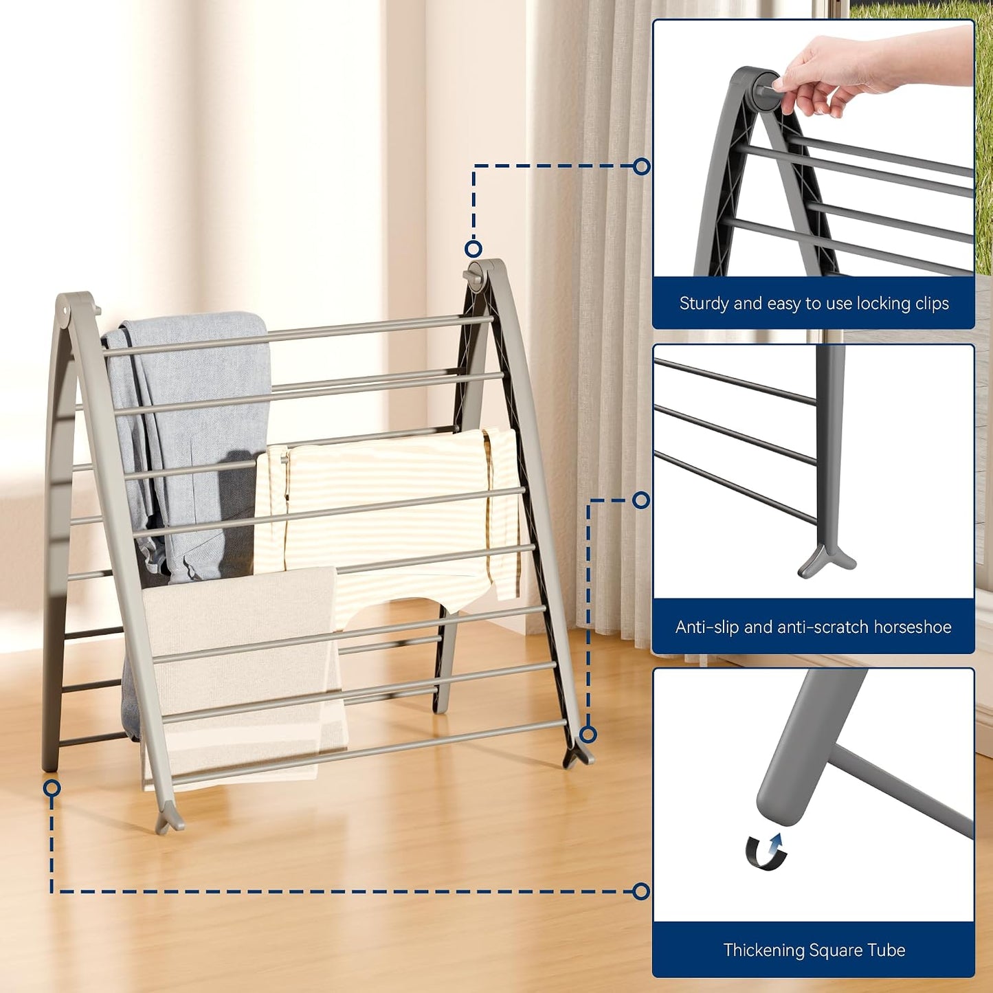 Whitmor Spacemaker Folding Drying Rack, Freestanding Indoor Clothes Dryer, Space Saving Compact Design, 6"L x 26"W x 51.5"H, White