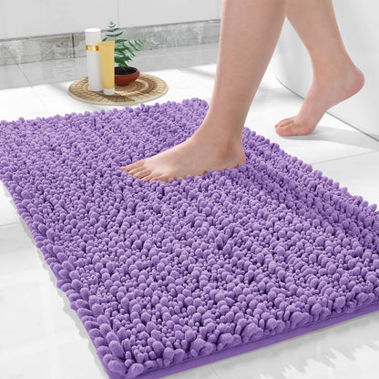 Yimobra Bathroom Rugs Non Slip Washable - Ultra Soft Absorbent Chenille Bath Mat, Quick Dry Shaggy Floor Carpet for Tub Shower, Gray Home Decor Accessories, 24x17 Inch