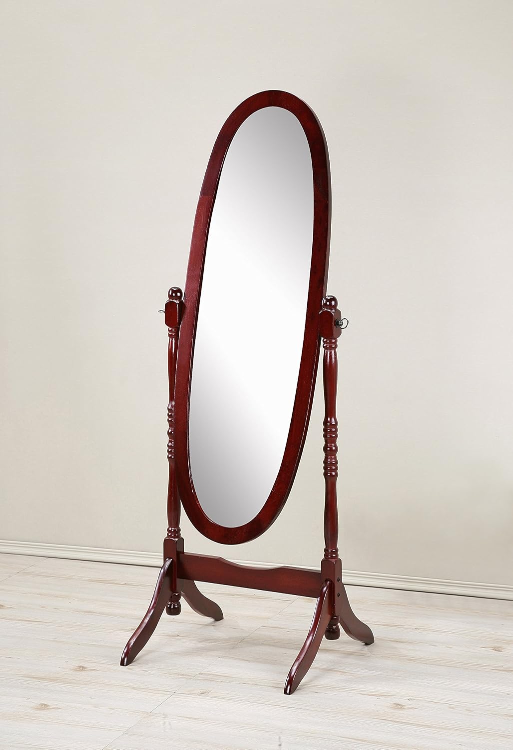 Full Length Mirror with Stand - Traditional Queen Anna Cheval Style in Solid Wood, Freestanding Adjustable Tilting Oval Glass for Bedroom & Dressing Room (Cherry)