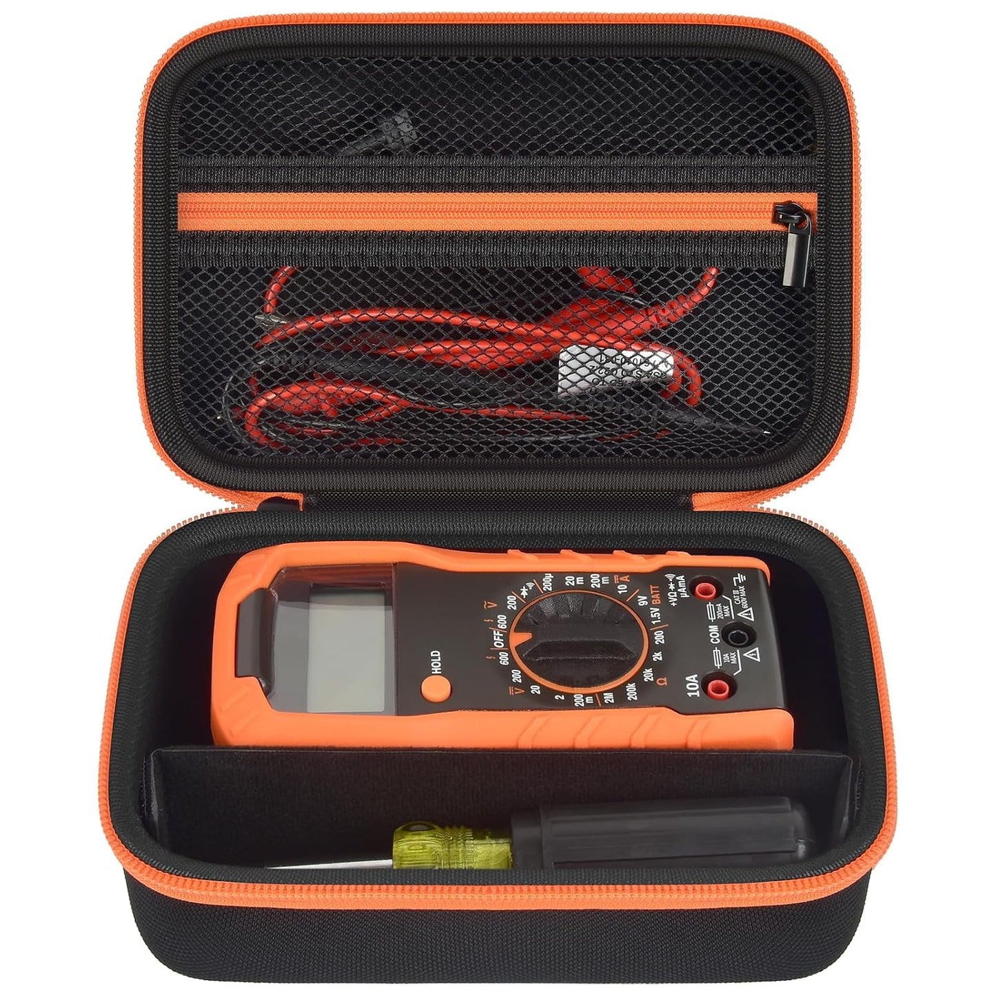 Boobowl Multimeter Case for Klein MM325/MM420/69149P and Fluke 115/117 | Hard EVA Shell, Soft Lining, Removable Divider, Mesh Pocket for Leads and Probes, for Electricians, Black, Case Only