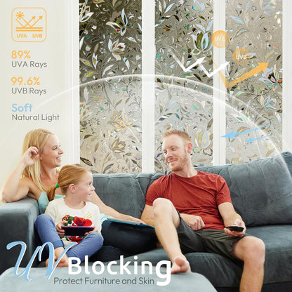 rabbitgoo Window Privacy Film, Decorative Stained Glass Window Film, Sun Blocking Glass Clings, Renter-Friendly Static Cling Frosted Sticker Covering for Home Door, Rainbow Tulip 17.5" X 78.7"