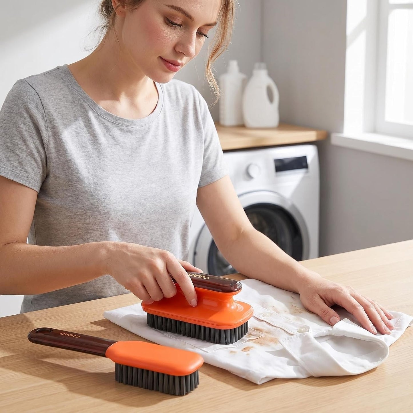 Laundry Stain Brush Household Scrub Brush Laundry Brush for Stain Removal, Soft Bristle Brush 2 Pack Stain Brush for Clothes Scrubbing Bathroom Cleaning Brush, Easy to Hold