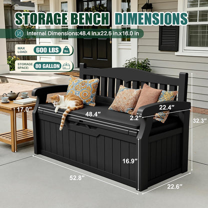 Devoko 80 Gallon Storage Bench Deck Box Lockable for Patio Furniture, Garden Decor and Outdoor Seating for Cushions, Garden Tools and Pool Supplies (Black)