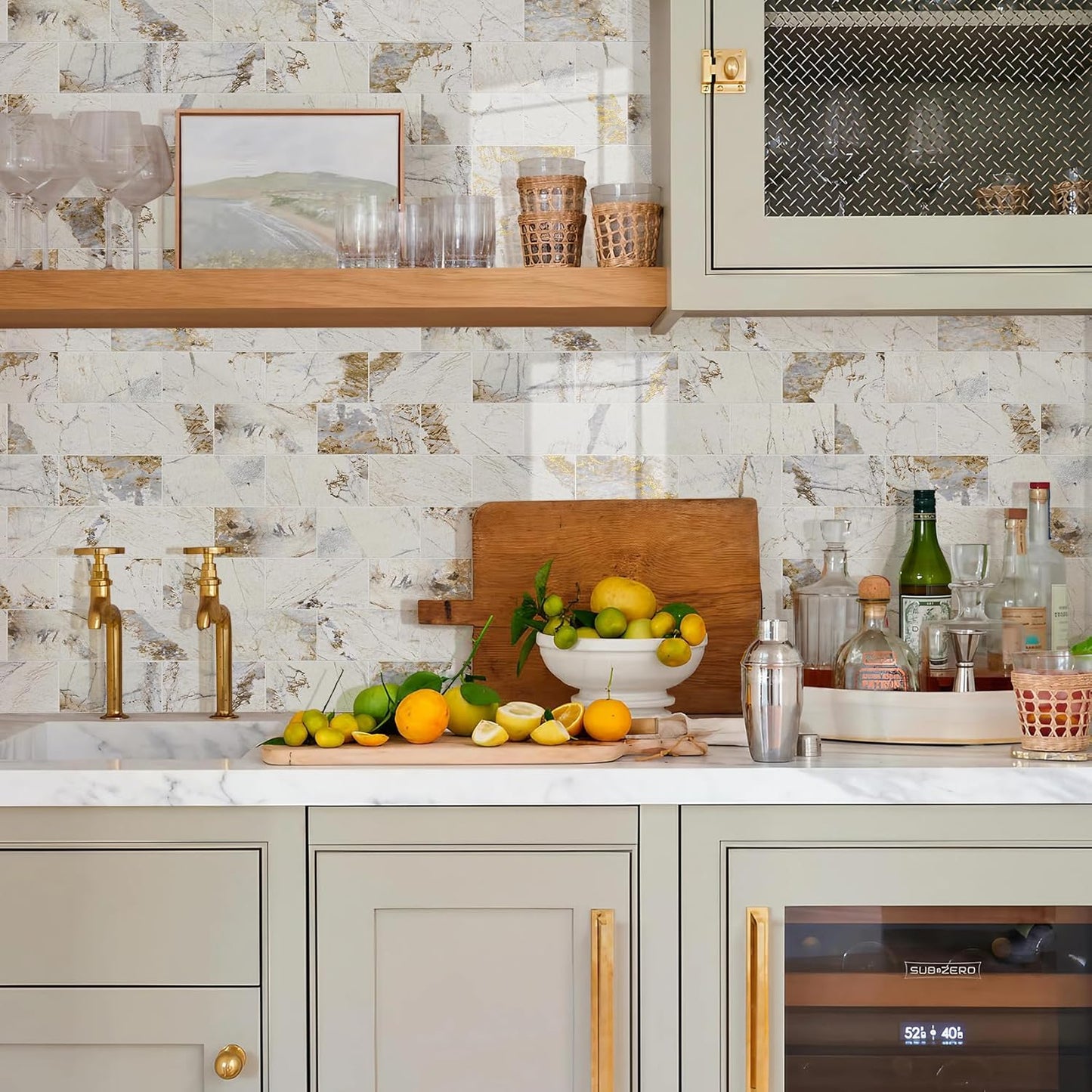 Vamos Tile 100-Piece Glossy Dolomite White Peel and Stick Backsplash Tile,3''x6'' PVC Subway Tile with White Grout, Stick on Backsplash for Kitchen/Bathroom/Fireplace