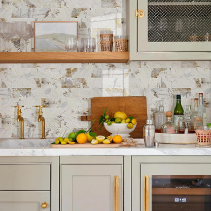 Vamos Tile 100-Piece Glossy Dolomite White Peel and Stick Backsplash Tile,3''x6'' PVC Subway Tile with White Grout, Stick on Backsplash for Kitchen/Bathroom/Fireplace