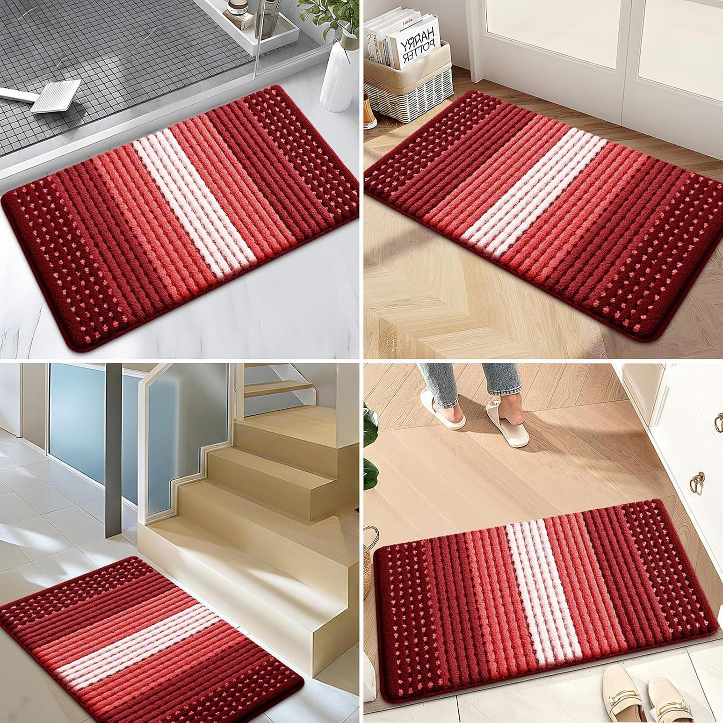 Kitinjoy Indoor Outdoor Door Mat, 32x20 Non-Slip Absorbent Dirt Trapper, Low-Profile Washable Inside Entrance Front Floor Mat, Sturdy Soft Entry Doormats for Entryway, Grey