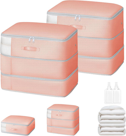 Comforter Storage Bag - Large Capacity Blanket Storage Bags 3-Layer Ultra Space Saving Self Compression Organizer, Washable Compression Bags for Storage Comforter Blanket, 2-Pack, Beige