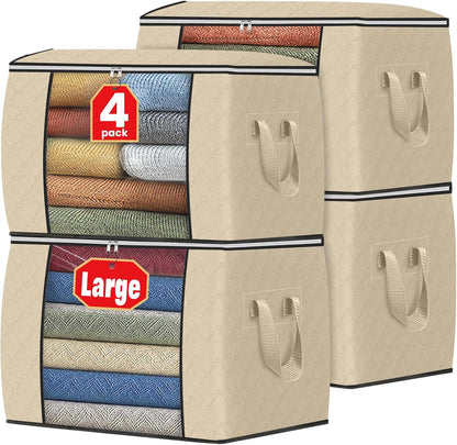 Fab totes 6 Pack Storage Bags for Clothes and Blanket, Foldable Closet Organizers and Storage with Zippers, Clear Window and Handles, Fabric Storage Bins for Sweater, Comforter, Bedding,Linen Sheets