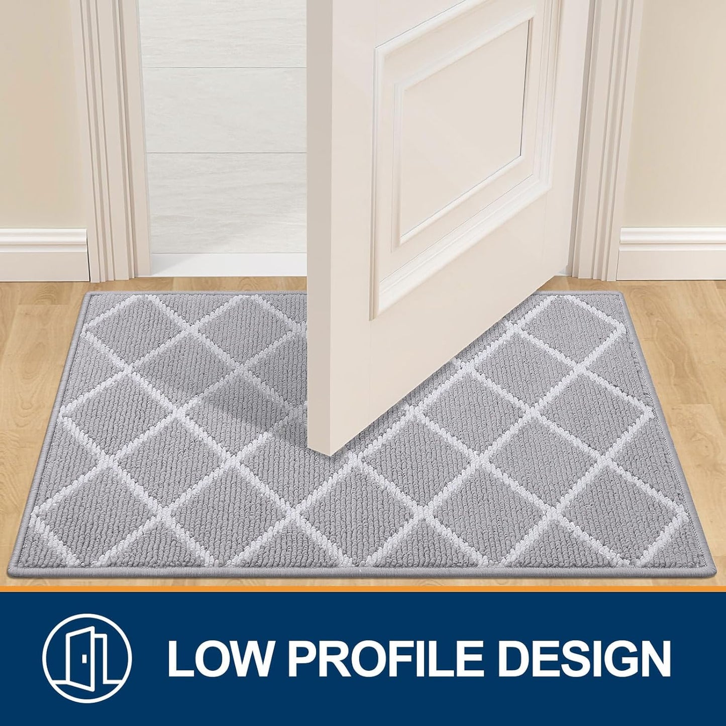 Finchitty Indoor Door Mat, Dirt Resistant and Absorbent, Low-Profile, Non-Slip, Washable Inside Floor Mats for Front Door, Back, and Entrance, 32" x 20", Grey