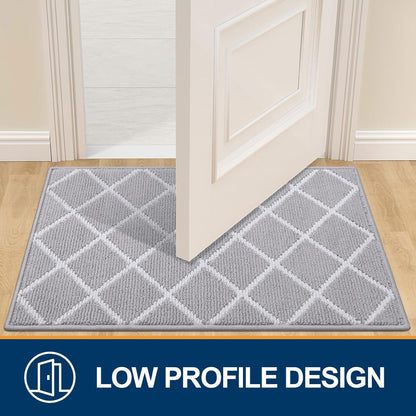 Finchitty Indoor Door Mat, Dirt Resistant and Absorbent, Low-Profile, Non-Slip, Washable Inside Floor Mats for Front Door, Back, and Entrance, 32" x 20", Grey