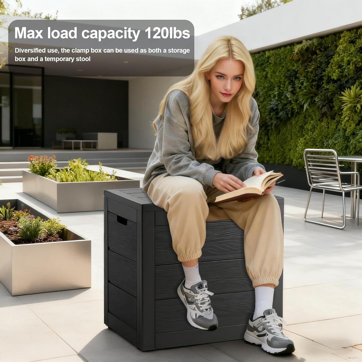 35 Gallon Outdoor Storage Box, Deck Boxes Outdoor Waterproof, Package Delivery Boxes For Outside, Patio Storage Box For Garden, Doorstep, Camping (Black, 35, Gallons)