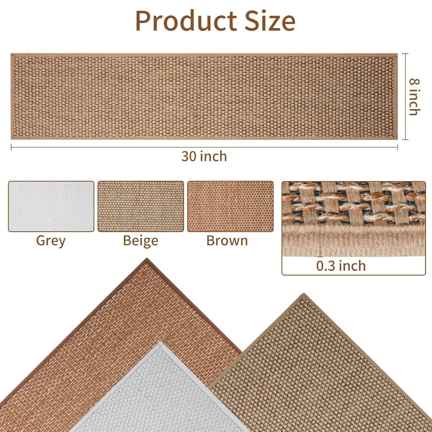 Carpet Stairs Runner for Wood Stairs, 30"x 30",Reusable Washable Self-Stick Stair Treads, for Indoor Steps, Non Slip for Kids Elders and Pets Stair Mats Residue Free, Beige 1-Pack
