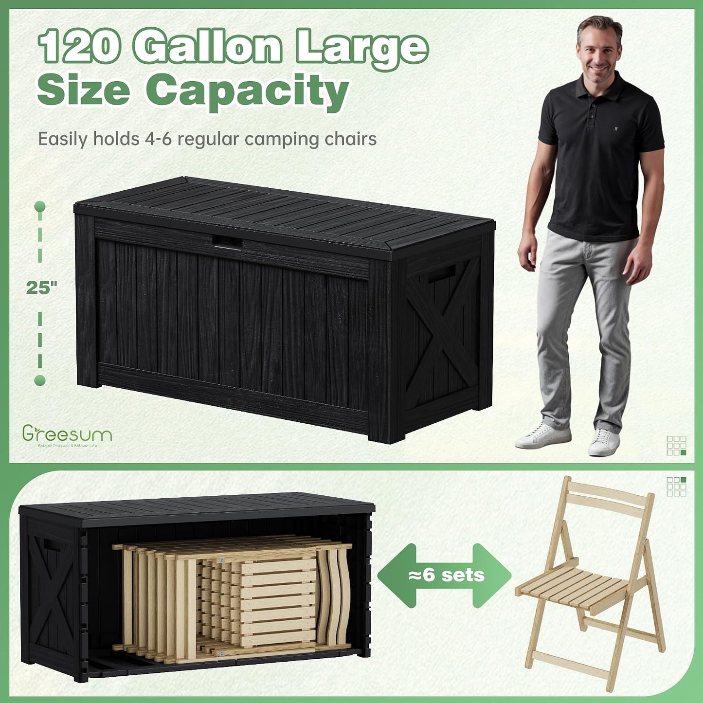 Greesum Outdoor Storage Box 31 Gallon Storage Box with Lid for Patio Furniture, Garden Tools, Pool Supplies, Waterproof and UV Resistant, Lockable, Dark Black