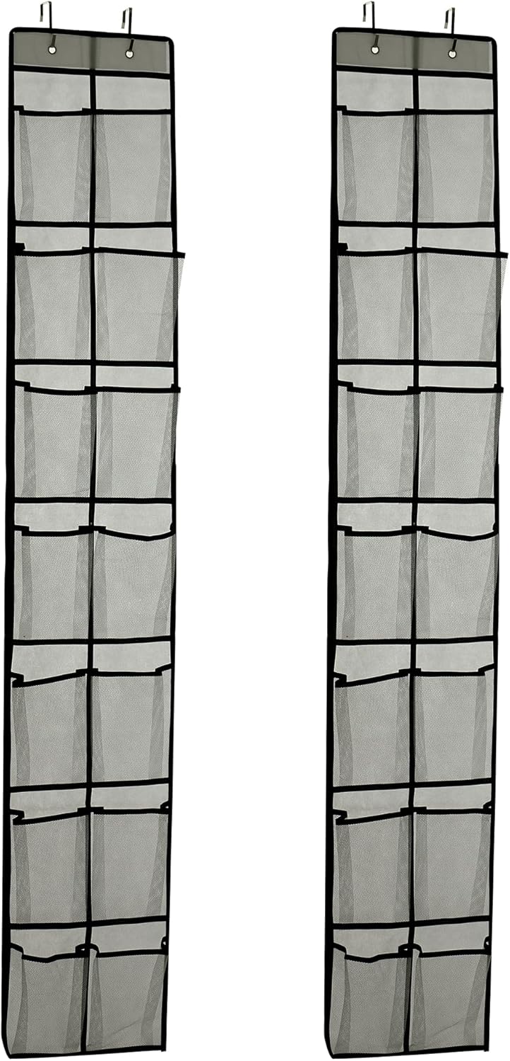 PVWSG Over The Door Shoe Organizer, 14 Large Mesh Pockets Hanging Shoe Rack for Closet Organizers and Storage, White, 2-pack (white)