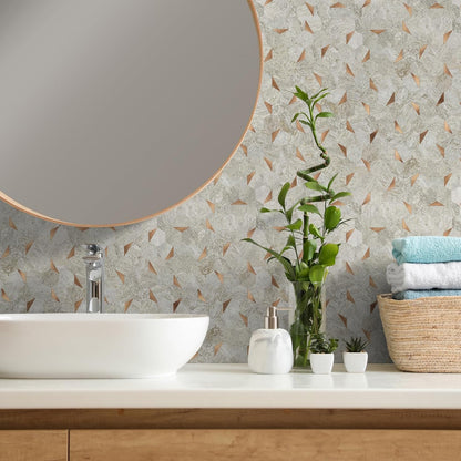 10-Sheet Heavy-Duty Hexagon Peel and Stick Backsplash, Thick Waterproof &Heat Resistant Stick on Wall Tiles, Slate Beige Mosaic for Kitchen & Bathroom, Strong Adhesive Permanent PVC Tiles