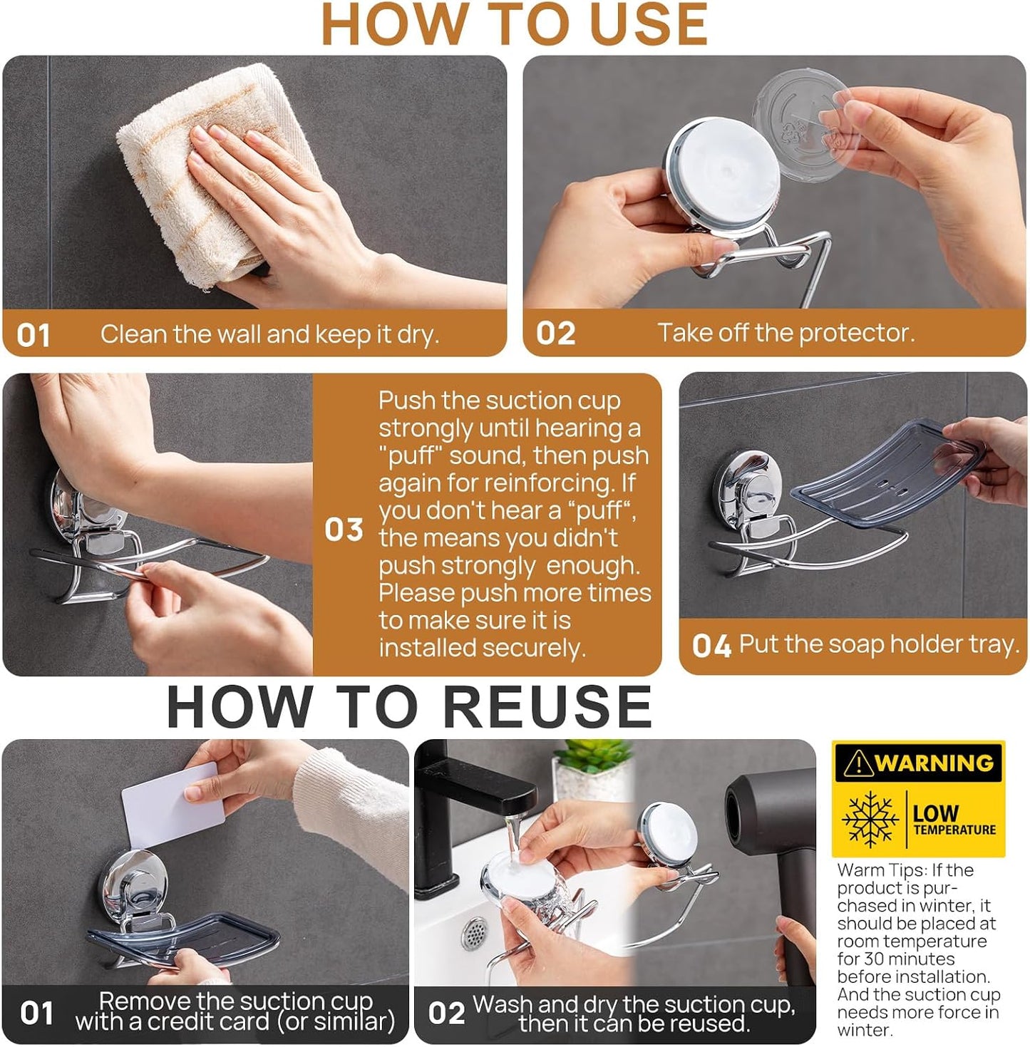 LEVERLOC Soap Dish Holder for Shower Suction Cup Wall Mounted Self Draining NO-Drilling Removable Bar Soap Sponge Holder for Bathroom Bathtub Kitchen Sink Waterproof Strong Vacuum Suction Adhesion
