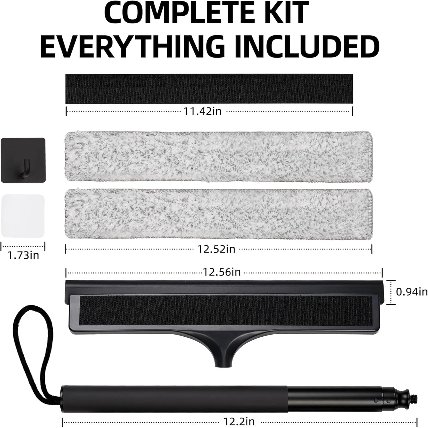 Window Squeegee with Flip-Head, Shower Squeegee 16-59" Long Handle Telescopic Pole & 30% Thicker Blade, Shower Squeegee for Glass Doors, Shower, Car, Windows, Bathroom