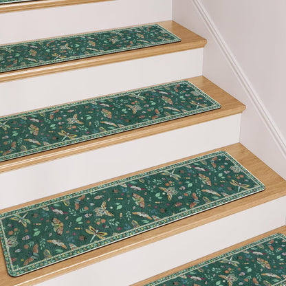 OJIA Insect Print Stair Treads Non Slip Stair Runners for Wooden Steps Indoor, 15PCS 8"x30" Rubber Backing Carpet Treads for Wood Stairs Staircase Step Treads for Kids & Dogs, Stair Covers, Black