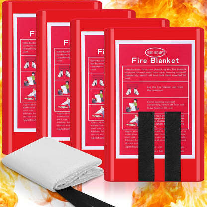 Copkim 4 Packs Fire Blanket with Box - Emergency Fire Suppression Fireproof Flame Retardant Fiberglass Survival Blanket for Home Kitchen Office Warehouse