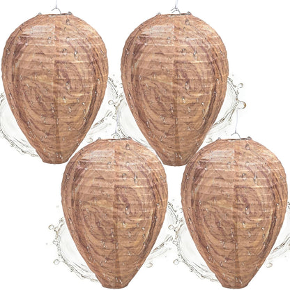 4 Pack Fake Wasp Nest Decoy, Waterproof Hanging Wasp Hornet Decoy for Outdoor, Brown Wasps and Hornets Nests, Reusable for Patio, Porch, Garden, Under Eaves, Garage, Backyard, House
