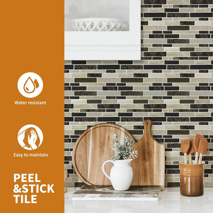 WOWSTAR 10-Sheet Peel and Stick Backsplash Tile for Kitchen Wall, Back Splash Stick On Tiles for Kitchen (12"x 12", Gray)