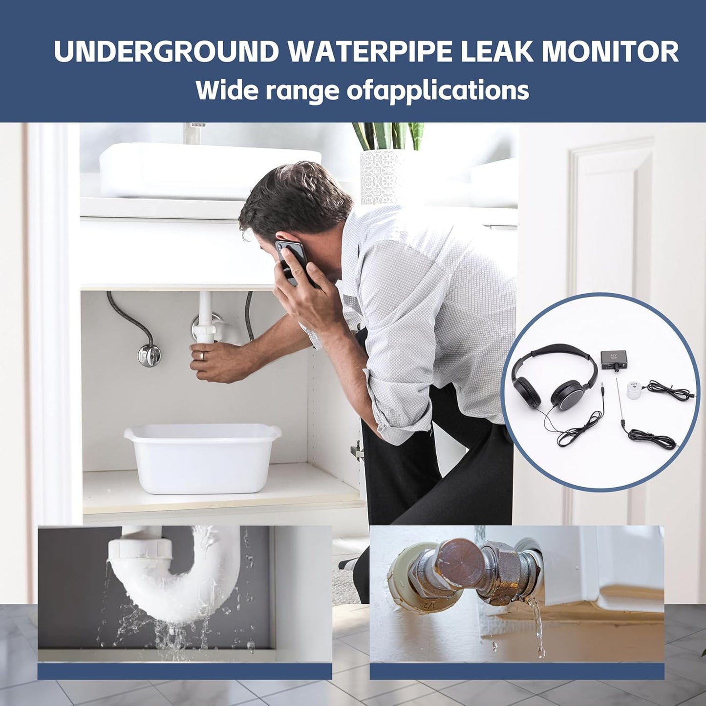 Water Leak Detection,Water Sensor Alarm Leak Detector for Home,Water Leak detectors Detector de fugas de agua Fieldpiece Leak Detector Underground PVC Pipe Locator Pool Leak Detection kit