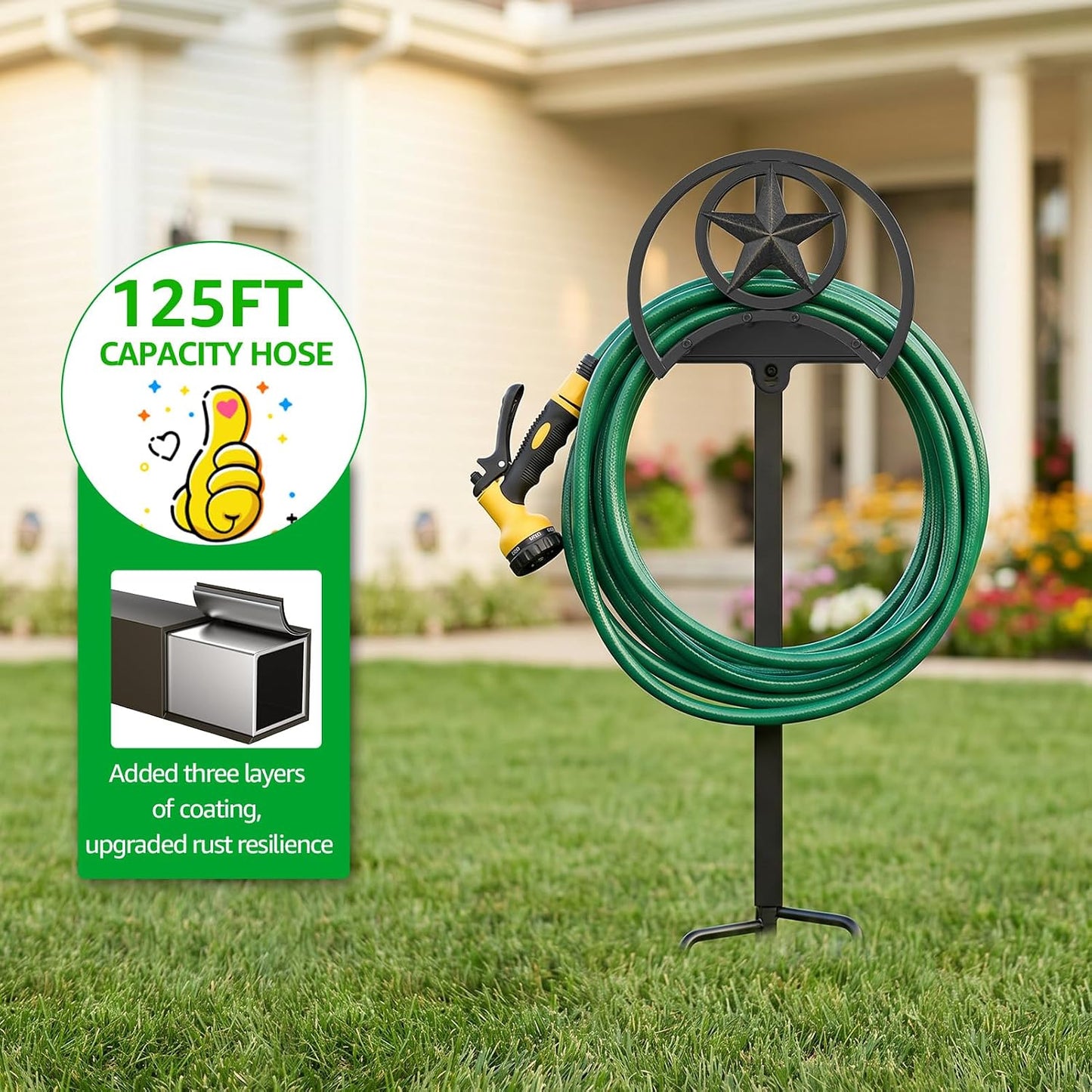 GOFORWILD Garden Hose Holder, Decorative Hose Butler Sturdy Water Hose Rack, Durable Wall Hose Hanger, Holds 125-Feet of 5/8-Inch Hose, Hose Reel, Made of Gauge Steel (9.8) …