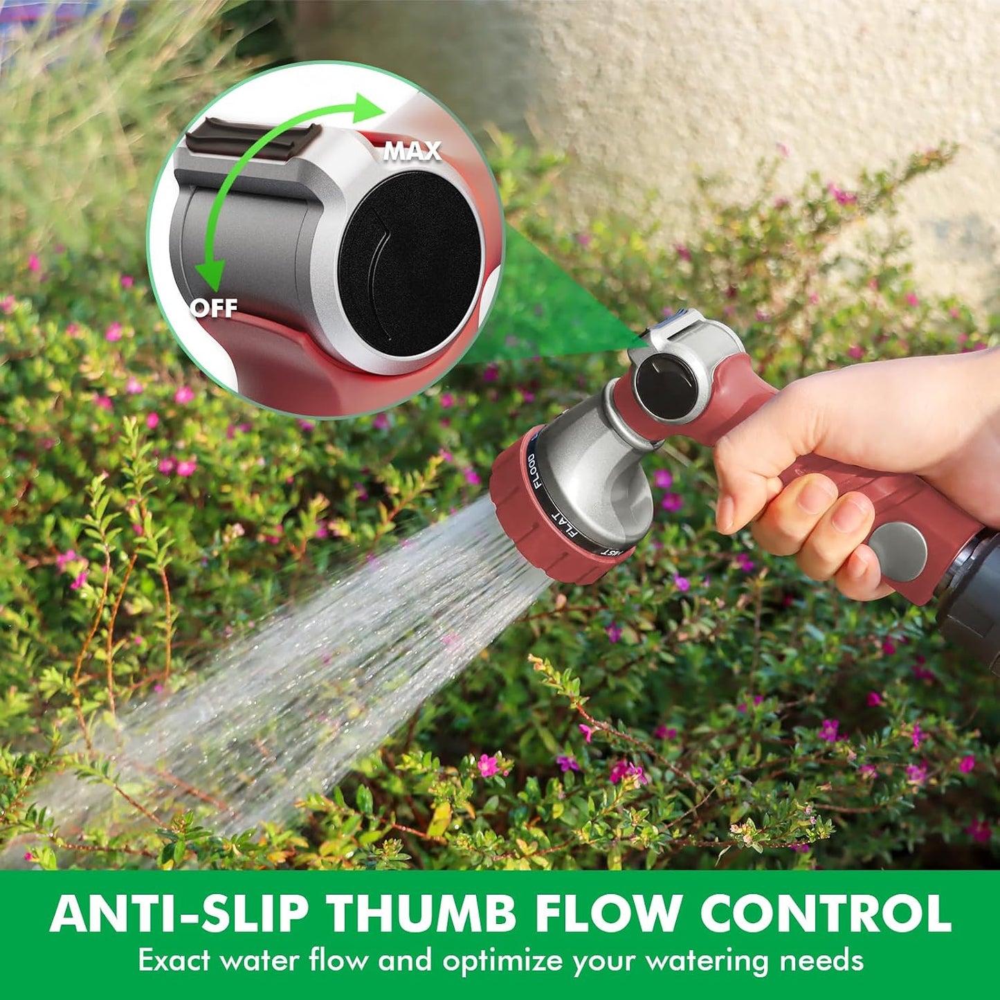 RESTMO Heavy Duty Hose Nozzle, Metal Garden Water Hose Sprayer with 7 Watering Patterns, Thumb Control, On Off Valve, High Pressure Nozzle Sprayer for Watering Plants, Car and Pet Washing, Bronze
