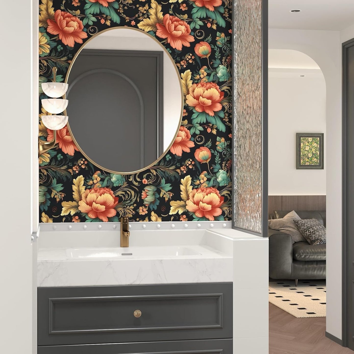 BOKEBEVE Watercolour Floral Peel and Stick Wallpaper Boho Vibrant Contact Paper Renter Friendly Wall Paper for Countertop Cabinet Wall Shelf Liner Removable Blue Colorful 17.5 x 118In