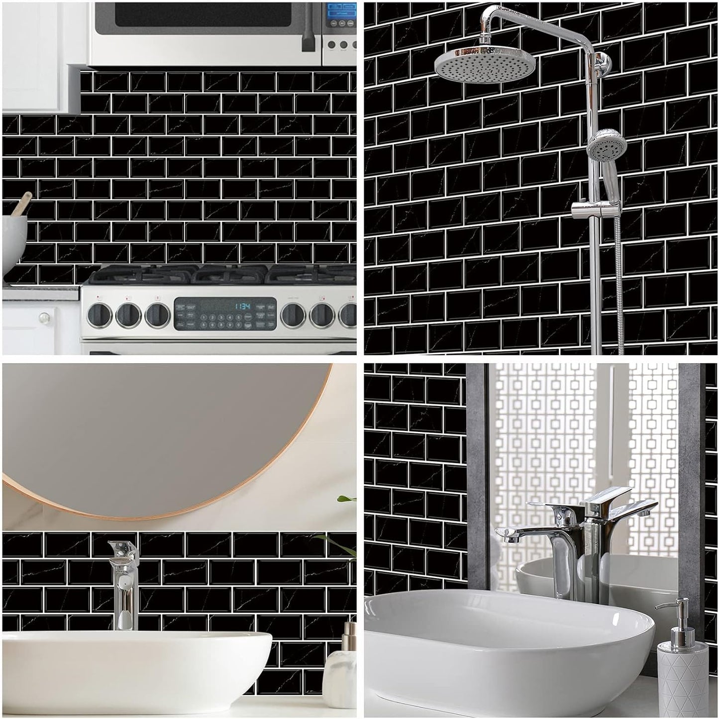 URCOLOR 10-Sheet Subway Tile Peel and Stick Backsplash for Kitchen,12"x12" Self Adhesive Wall Tiles Sticker on Back Splashes for Bathroom Gray Marble Design