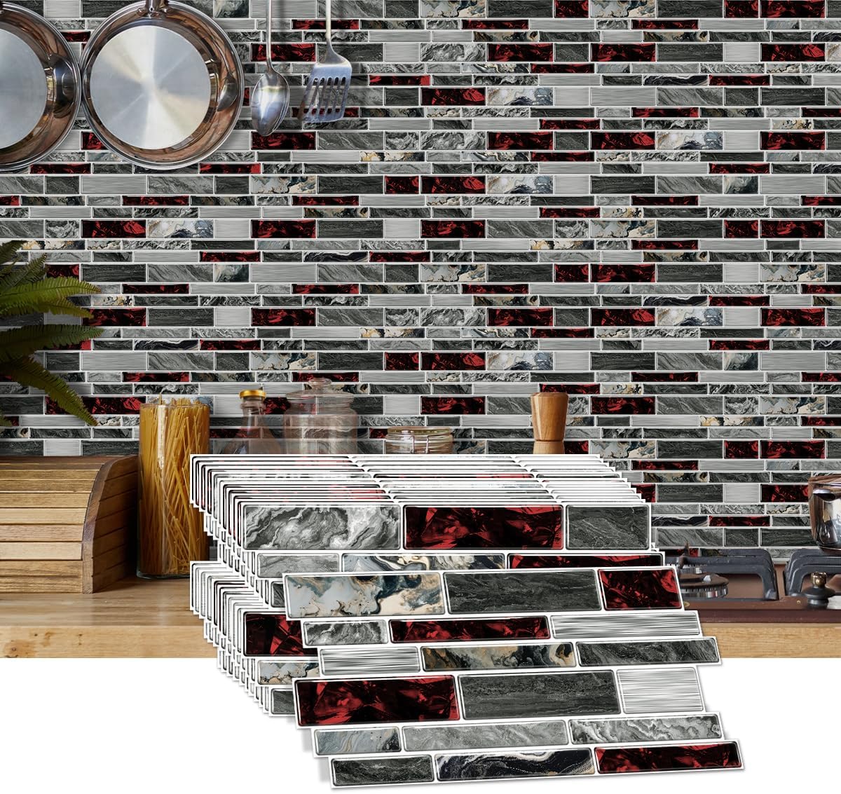 36 Sheets of Self Adhesive Marble Tile Wall Tiles Vinyl Sticker | 9.68 x 4.72in Water Resistant, Easy to Stick and Peel off, Suitable for DIY Decoration on Ceilings and Walls (Black)
