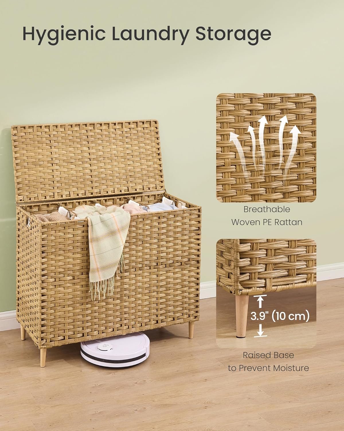 SONGMICS 3-Section Laundry Hamper with Lid, 42.2 Gal (160L) PE Rattan Laundry Basket with Removable Washable Liners, for Bedroom & Living Room, Chestnut Brown ULCB223ME01