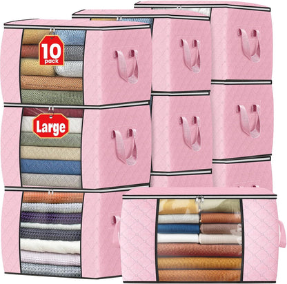 Fab totes 6 Pack Storage Bags for Clothes and Blanket, Foldable Closet Organizers and Storage with Zippers, Clear Window and Handles, Fabric Storage Bins for Sweater, Comforter, Bedding,Linen Sheets