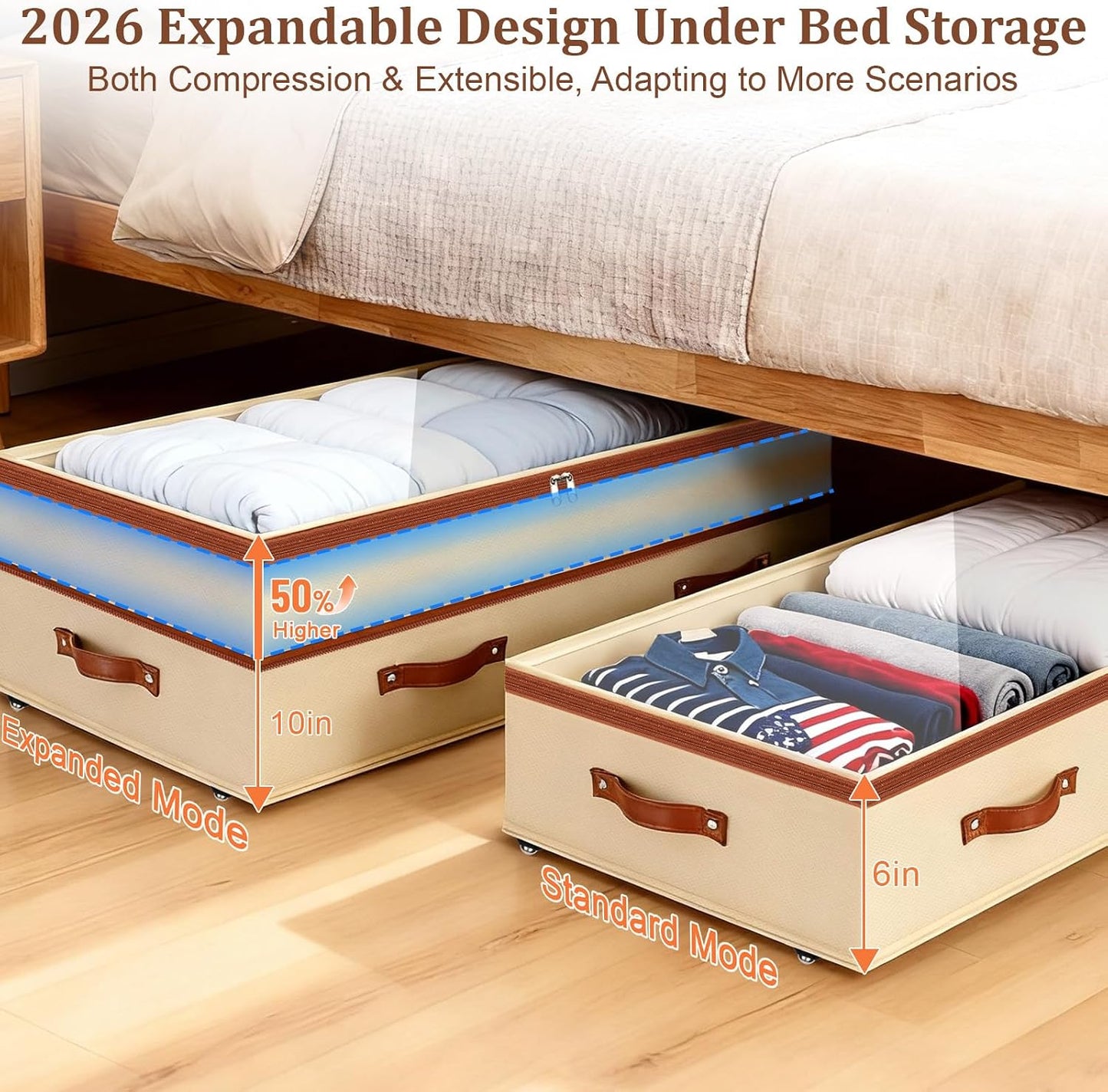 Dolicer 2 Pack Under Bed Storage with Wheels, 6in-10in Height Adjustable Underbed Storage Containers, 92L XXXL Under Bed Drawers Rolling Bin with Clear Lids for Dorm Shoes Clothes Organizers(Grey)