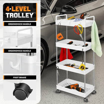 Auto Dynasty 3 Tier Slim Rolling Cart with Handle, Multifunction Utility Storage Rolling Cart, Movable Storage Organizer with Wheels for Office, Bathroom, Kitchen, Narrow Places (White)