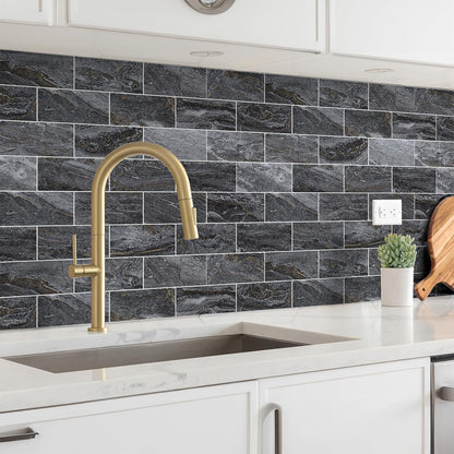 StyloVue 100 Pieces Peel and Stick Backsplash for Kitchen, 3" x 6" PVC Subway Tile, Glossy White with Dark Gray Grout, Self Adhesive Stick on Wall Tiles for Kitchen, Bathroom, Fireplace, RV