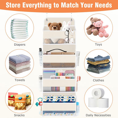 WISELIFE Over The Door Organizer Storage 4 Shelves Large Capacity Hanging Bedroom Storage Solution with 6 Side Pockets for Dorm Bathroom Pantry Nursery and Baby Essentials Holds up to 40 Lbs (Black)