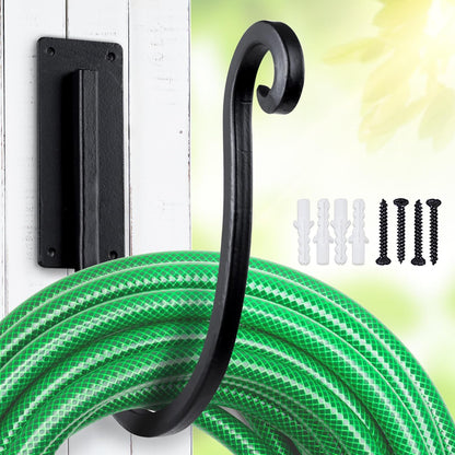 Hose Holder Wall Mount: 8 Inch Metal Heavy-Duty Garden Hose Hanger Outdoor | Hand-forged Hose Rack Mount