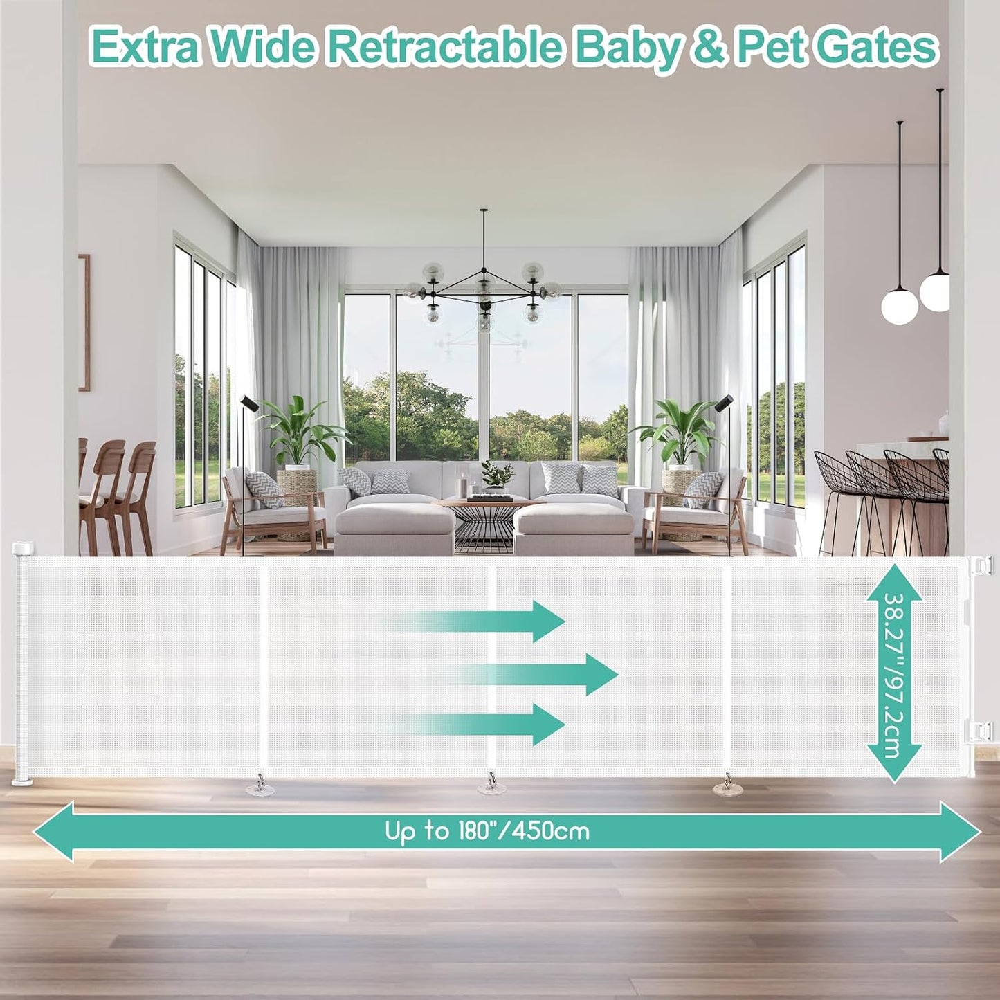 71 inch Retractable Baby Gates, EZIGO Extra Wide Baby Gate for Large Opening Extra Long Mesh Gate for Kids or Pet Dog Gate Child Safety Gate for Stairs Hallways Doorway Indoor Outdoor, Gray